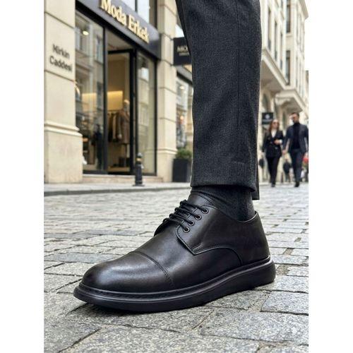 BA0003 Siyah Kapaklı Burun Bağcıklı Erkek Oxford Ayakkabı