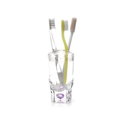 2 Adet Diş Fırçalık Mor Damlalı Akrilik 7X7X14Cm Banyo Seti