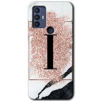 TCL 30 SE Kılıf HD Desen Baskılı Arka Kapak - Pembe Mermer Desenli İ Harfi
