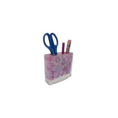 2 Adet Kalemlik Pembe Çiçekli Akrilik Ofis Gereci  10X10X3Cm