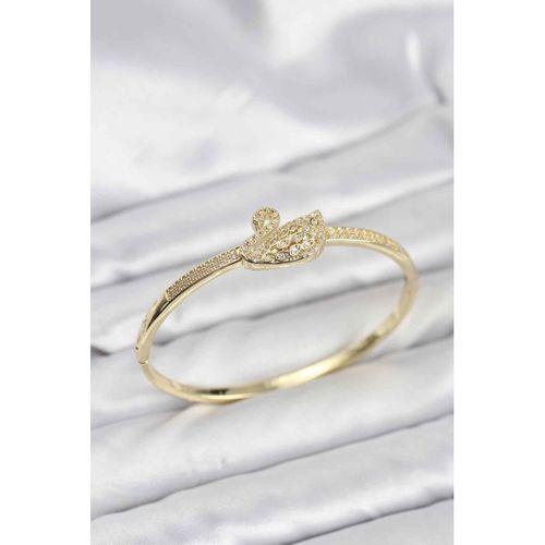 Pirinç Gold Renk Zirkon Taşlı Kuğu Model Kadın Kelepçe Bileklik