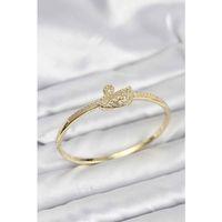 Pirinç Gold Renk Zirkon Taşlı Kuğu Model Kadın Kelepçe Bileklik