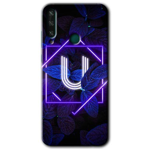 MRCİLETİSİM Huawei Y6P Kılıf HD Desen Baskılı Arka Kapak + Temperli Cam - Dark Neon Yaprak U Harfi