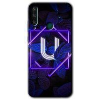 MRCİLETİSİM Huawei Y6P Kılıf HD Desen Baskılı Arka Kapak + Temperli Cam - Dark Neon Yaprak U Harfi
