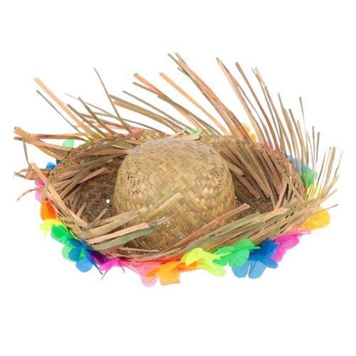Natural Renkli Püsküllü Örme Hasır Hawaii Şapka