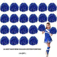10 Çift ( 20 Adet ) Mavi Renk 23 Nisan 19 Mayıs 29 Ekim Okul Gösteri Ponponları