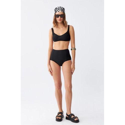 Kadın Siyah Pedli Kare Yaka Yüksek Bel Bikini Takımı