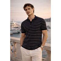 Nordic Desenli Örme Kumaş Viskon Erkek T-Shirt - Siyah