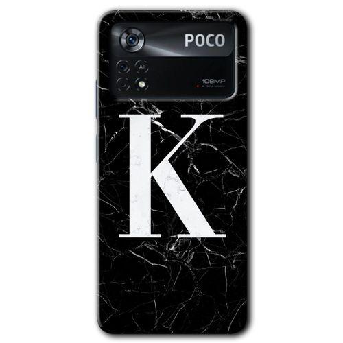 Potkal Hediye Fabrikası Poco x4 Pro Kılıf HD Desen Baskılı Arka Kapak - Siyah Mermer Desenli K Harfi