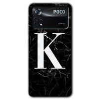 Potkal Hediye Fabrikası Poco x4 Pro Kılıf HD Desen Baskılı Arka Kapak - Siyah Mermer Desenli K Harfi