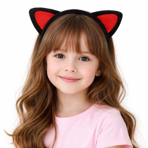 Kırmızı Kedi Kulaklı Sevimli Peluş Taç – Çocuk Parti & Kostüm Tacı