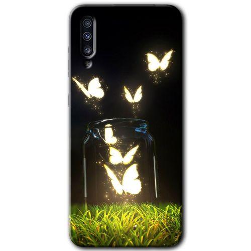 MRCİLETİSİM Samsung Galaxy A70s Kılıf HD Desen Baskılı Arka Kapak + Temperli Cam - Işıklı Kelebekler