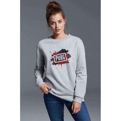 Pubg Playerunknowns Baskılı Gri Kadın Sweatshirt