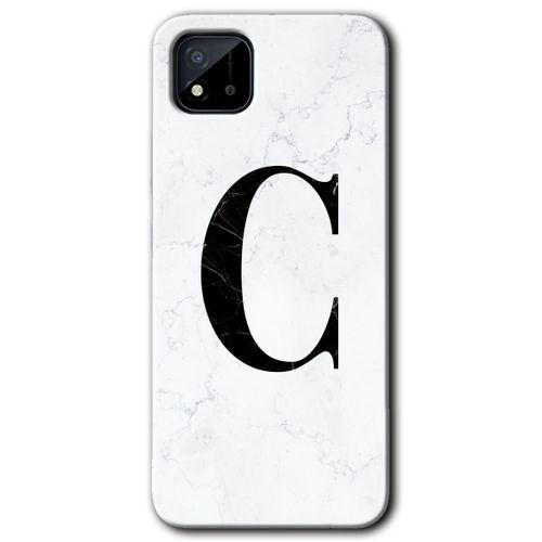 Potkal Hediye Fabrikası Realme C11 Kılıf HD Desen Baskılı Arka Kapak - Beyaz Mermer Desenli C Harfi