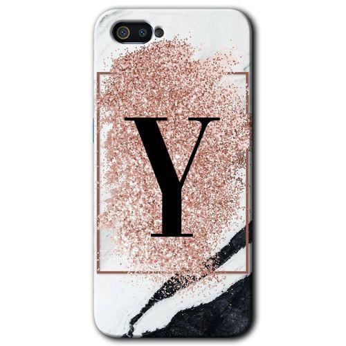 Potkal Hediye Fabrikası Realme C2 Kılıf HD Desen Baskılı Arka Kapak - Pembe Mermer Desenli Y Harfi