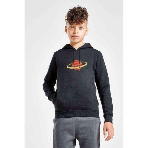 Saturn Baskılı Unisex Çocuk Kapüşonlu Siyah Sweatshirt