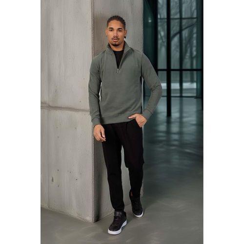 Lars Selanik Örme Kumaş Yarım Fermuar Erkek Sweatshirt - Çam Yeşili