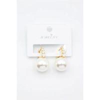 Taşlı İnci Küpe - Altın