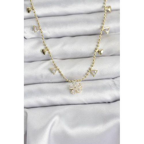 Pirinç Gold Renk Zirkon Taşlı Çiçek Model Kadın Kolye