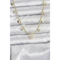 Pirinç Gold Renk Zirkon Taşlı Çiçek Model Kadın Kolye