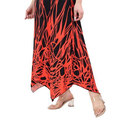 Melsay Butik Kısa Kollu Asimetrik Kesim Kırmızı Dalgalı Reflektör Desen Büyük Beden Elbise