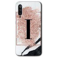 Xiaomi Mi 9 Kılıf HD Desen Baskılı Arka Kapak - Pembe Mermer Desenli I Harfi