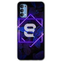 Potkal Hediye Fabrikası Oppo Reno 4 Kılıf HD Desen Baskılı Arka Kapak - Dark Neon Yaprak S Harfi