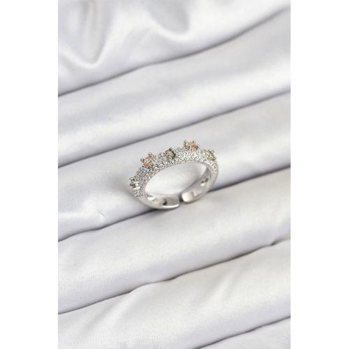 Pirinç Gümüş Renk Zirkon Taşlı Vintage Kadın Yüzük