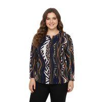 Kadın V Yaka Baskılı 2 Düğmeli Bluz BGL-ST05096