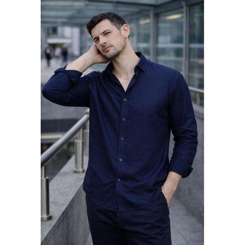 Scott – Soft Dokulu Yarım Oversize Modern Erkek Gömlek - Lacivert