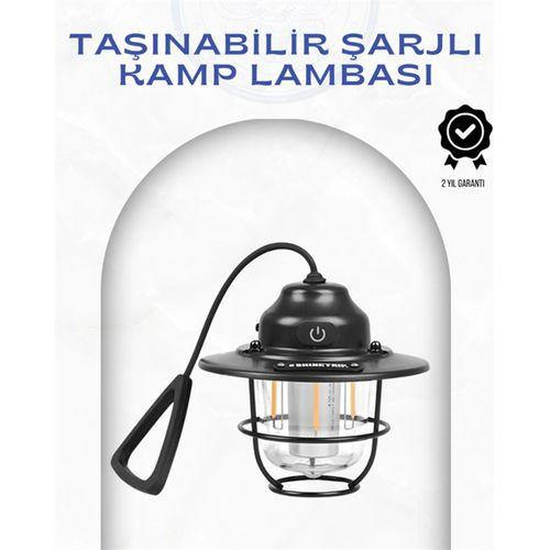 Geometrik Tasarımlı Vintage Kamp Lambası – Type-c Şarj, Ayarlanabilir Parlaklık