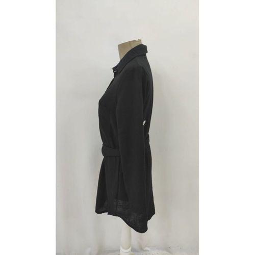 Kadın Uzun Kollu Yakalı önden Düğmeli Beli Kuşaklı Mini Ithal Keten Elbise