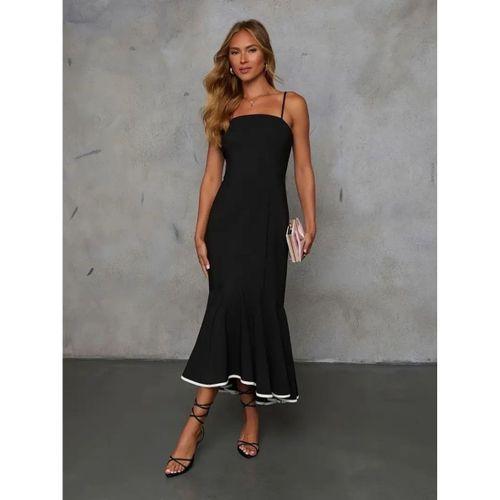 Kadın Ip Askılı Straplez Kesim Detay Maksi Boy Janjan Krep Elbise