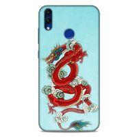 Huawei Honor 8C Kılıf Dragons (22) Tam Koruma Kılıfı Ejderha Dövme Kırmızı