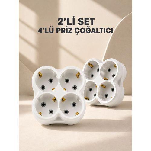 Kablosuz Priz Çoklayıcı 4’lü Duvar Tipi Kompakt Priz Çoğaltıcı 2’li Set