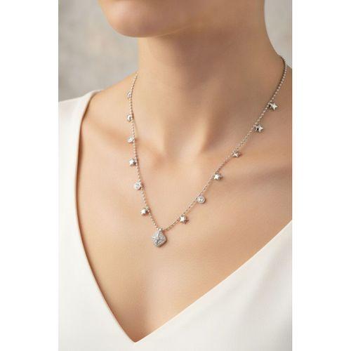 Pirinç Gümüş Renk Zirkon Taşlı Kutup Yıldızı Model Kadın Kolye