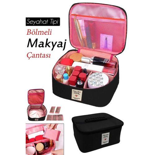 Seyahat Tipi Bölmeli Makyaj Kozmetik Çantası Organizer (Siyah)
