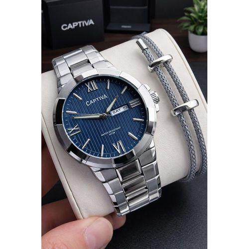 Captiva Bileklik Hediyeli Çelik Kordon Haftanın Günü Ve Takvimli Kadran Erkek Kol Saati CT.M.001.M7