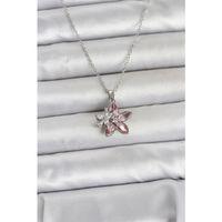 316L Çelik Zincir Gümüş Renk Pembe Lotus Model Kadın Kolye