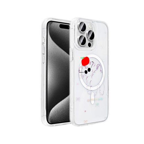 Apple iPhone 15 Pro Max Kılıf M-Safe Şarj Özellikli Şeffaf Zore Folk Sert Kapak