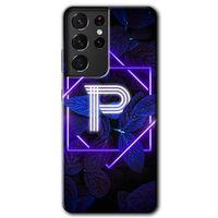 Potkal Hediye Fabrikası Samsung Galaxy S21 Ultra HD Baskılı Kılıf + 9D Tam Ekran Koruyucu - Dark Neon Yaprak P Harfi