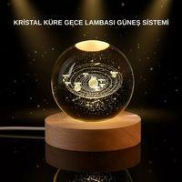 Led Işıklı Kristal Küre Ahşap Standlı Dekoratif Gezegen Model