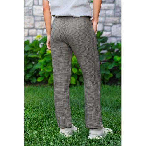 Beli Lastikli Multi Çift Cepli Müslin Kadın/Erkek Unisex Yazlık Pantolon Gri Gri