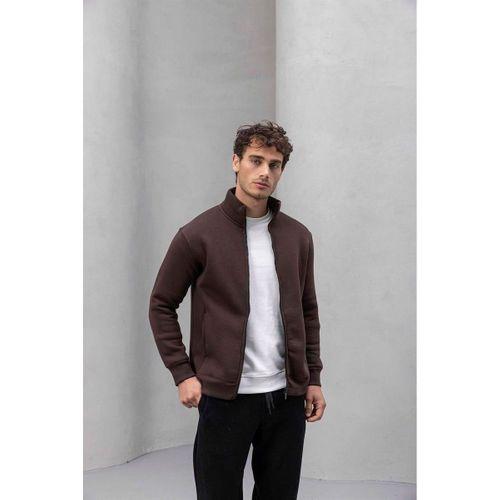 Marcel Regular Fit Fermuarlı Kıstırma Cepli Üç İp Şardonlu Erkek Sweatshirt - Kahve