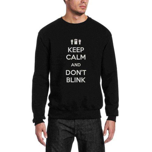 Keep Calm And Don't Blink Baskılı Siyah Erkek Sweatshirt