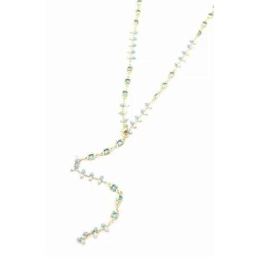 Mavi Taşlı Y Kolye - Altın