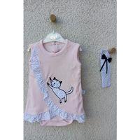 Kız Bebek Pembe Kedili Fırfırlı Bandanalı Badi