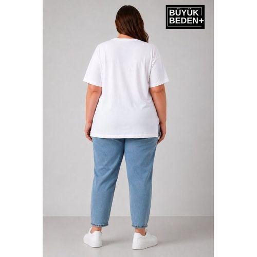 Süperlife Büyük Beden Kadın Bisiklet Yaka Yırtmaç Detaylı 3XL-6XL Tunik Tişört SPR26BTSK501