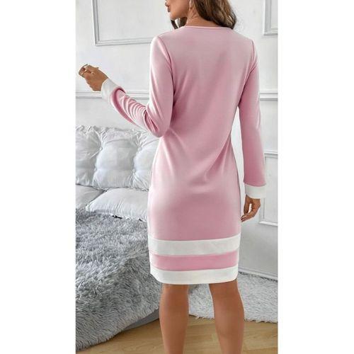 Kadın Uzun Kollu Yuvarlak Yaka Etek Ucu şerit Detaylı Mini Dalgıç Elbise