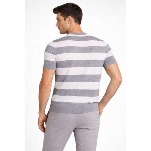 Erkek T-shirt Çizgili Triko Dokuma Bisiklet Yaka Tişört - Gri